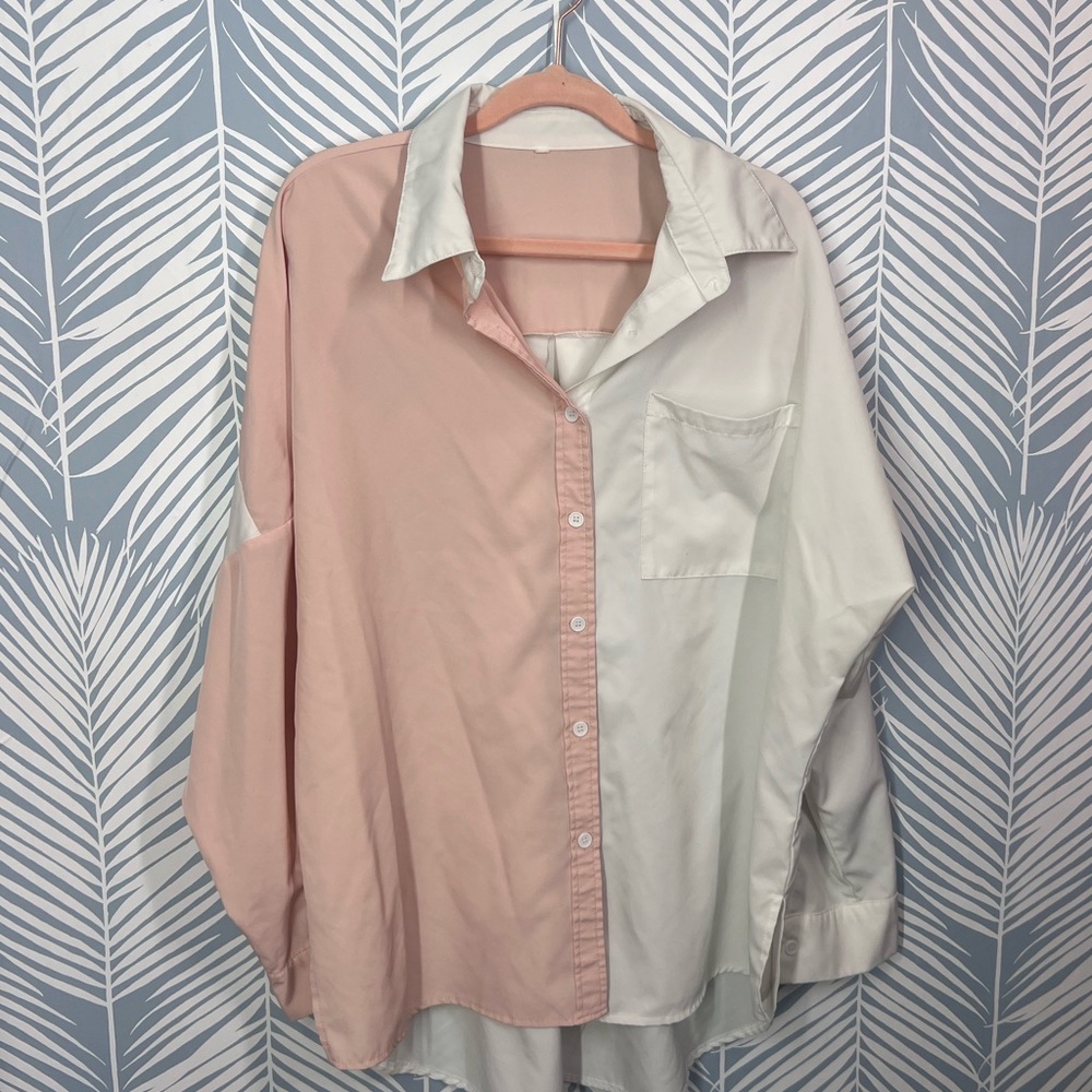 Peach and white colorblock shirt